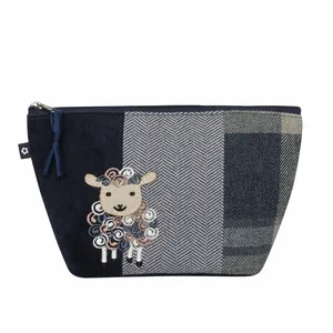 Applique Navy Sheep Makeup Bag