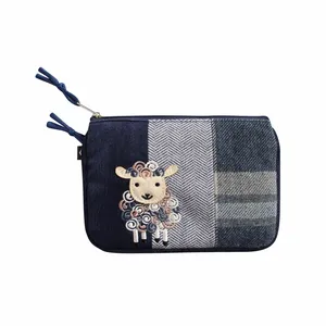 Applique Navy Sheep Purse