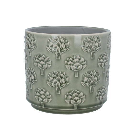 Artichoke Embossed Green Pot - Large