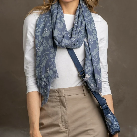 Autumn Floral Print Scarf - Blue