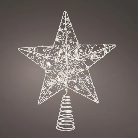 Beaded Light Up Star Tree Topper - Silver