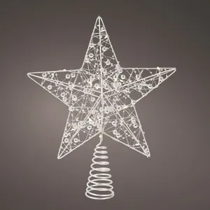 Beaded Light Up Star Tree Topper - Silver