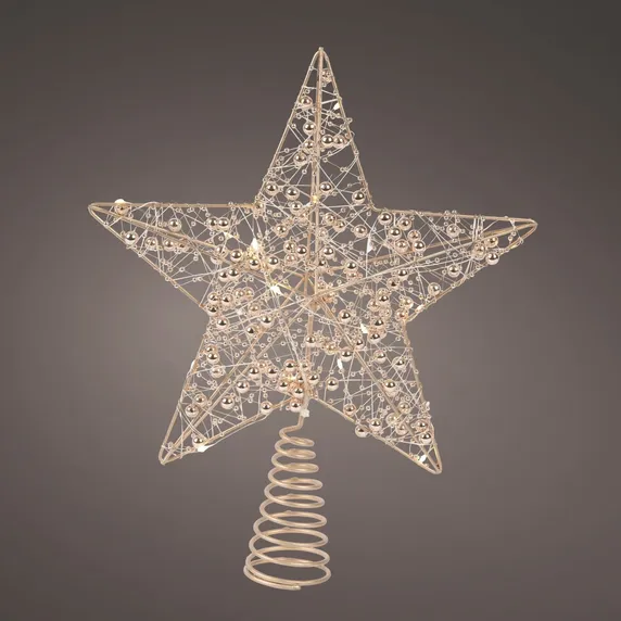 Beaded Light Up Star Tree Topper - Gold