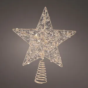 Beaded Light Up Star Tree Topper - Gold