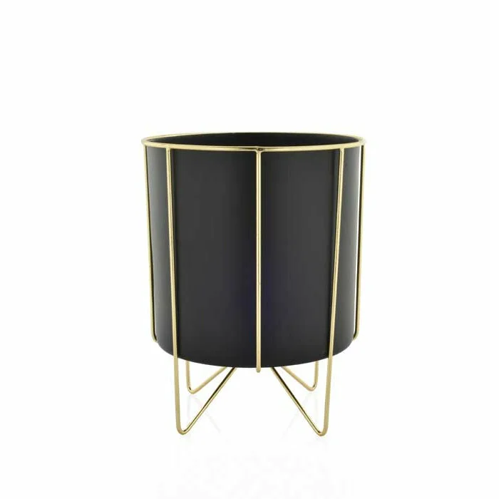 Black Planter With Gold Stand - Medium - Cowell's Garden Centre