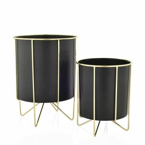 Black Planter With Gold Stand - Medium - image 3