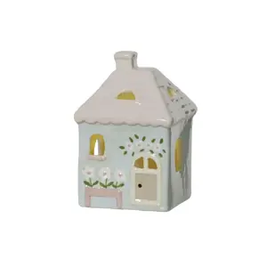 Blue Porcelain Light Up House - 9.5cm - image 1