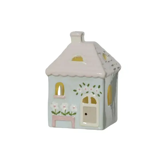 Blue Porcelain Light Up House - 9cm - image 1