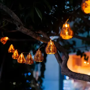 Brown Rattan Lantern String Lights