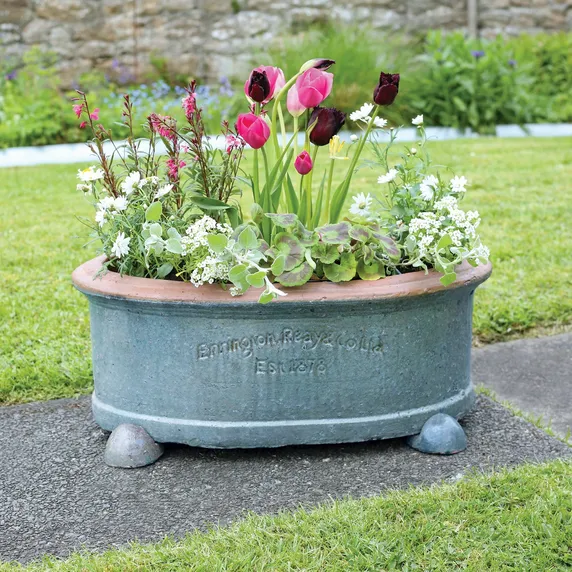 Courtyard Stone Oval Trough Planter - Small