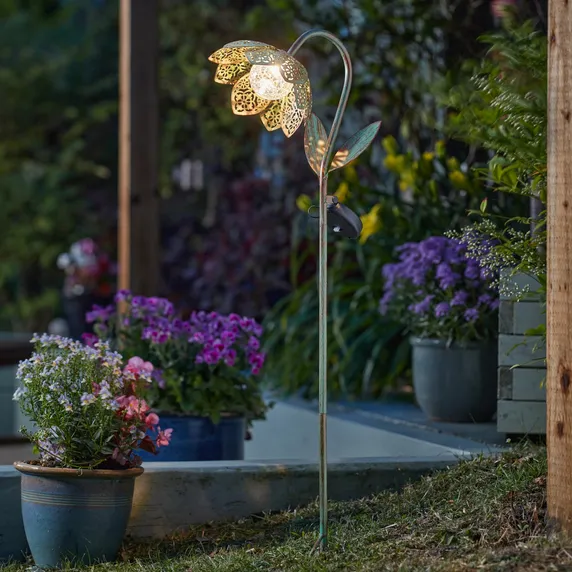 Damasque Flower Light Stake - Verdigris