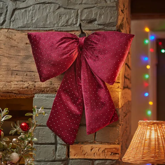 Diamante Padded Burgundy Bow 22cm