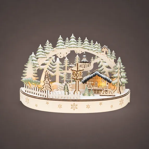 Festive Illuminated Village Square Scene