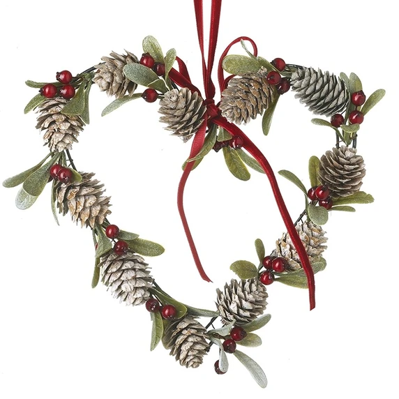 Fir Cone & Berries Heart Wreath
