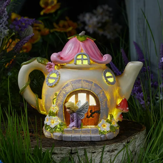 Floral Teapot Fairy House - image 1