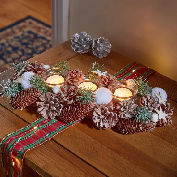 Frosted Pine Candle Holder - Trio
