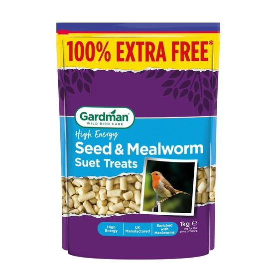 Gardman Seed & Mealworm Suet Treats 500g + 100% Extra Free