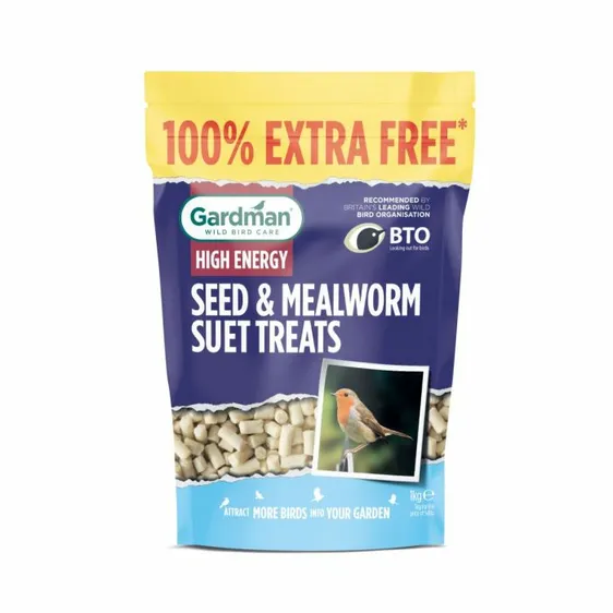 Gardman Seed & Mealworm Suet Treats 500g + 100% Extra Free
