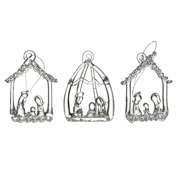 Glass Nativity Hanging Decoration Set