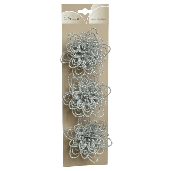 Glitter Flower Tree Clip Set - Silver - image 1