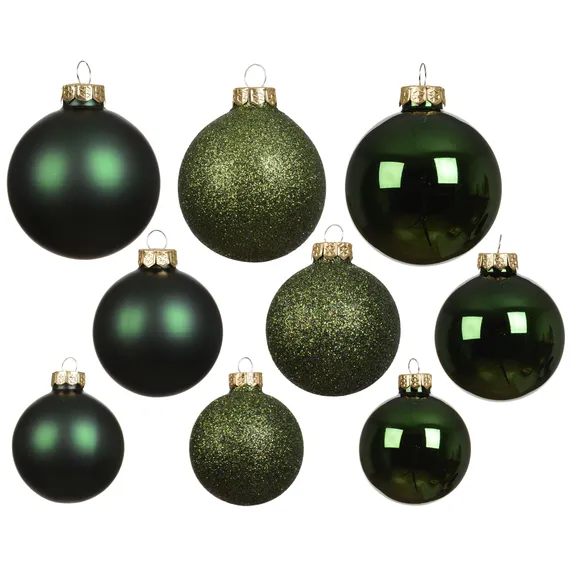 Glitter, Matt & Shiny Bauble Mix Set - Green - image 1