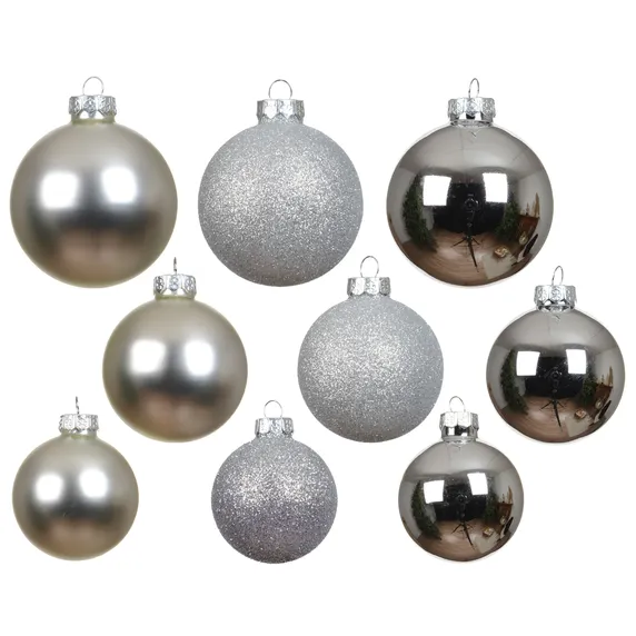 Glitter, Matt & Shiny Bauble Mix Set - Silver - image 1