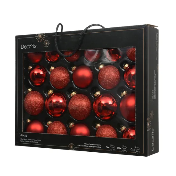 Glitter, Matt & Shiny Bauble Mix Set - Red - image 2