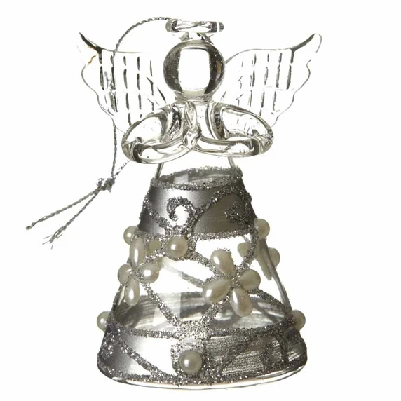 Glitter & Pearl Angel Glass Hanging Decoration