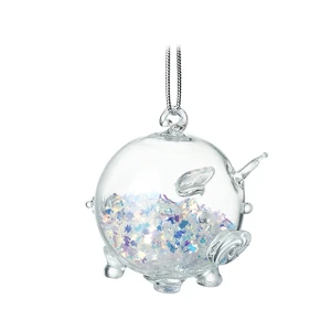 Glitter Pig Glass Hanging Decoration