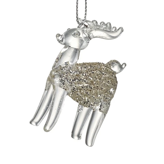 Glitter Reindeer Glass Hanging Decoration