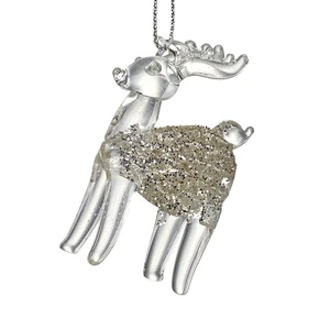 Glitter Reindeer Glass Hanging Decoration