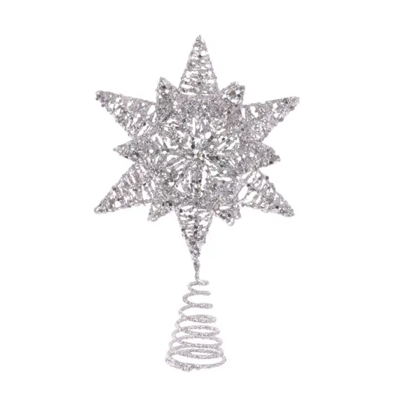 Glitter Star Christmas Tree Topper - Silver
