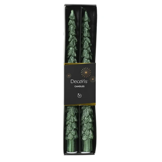 Glitter Tree Taper Candles - Green