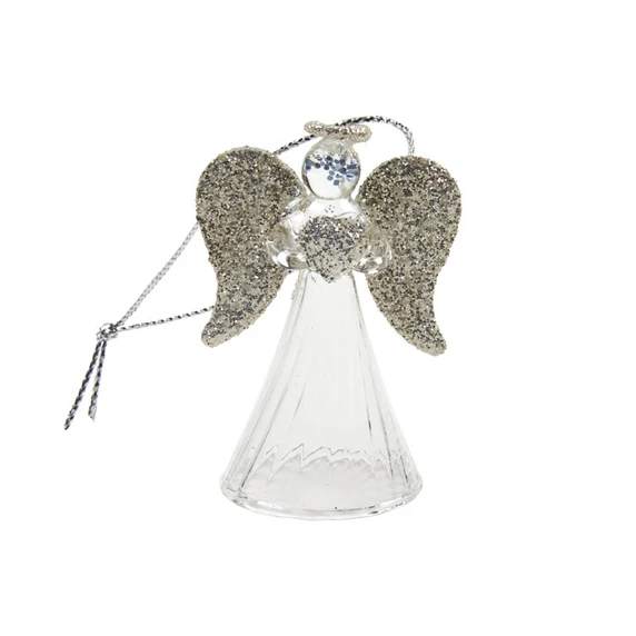 Glitter Wings Angel Glass Hanging Decoration