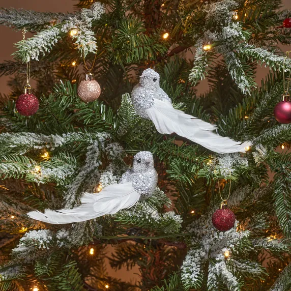 Glittering Bird Decorative Clips - Silver