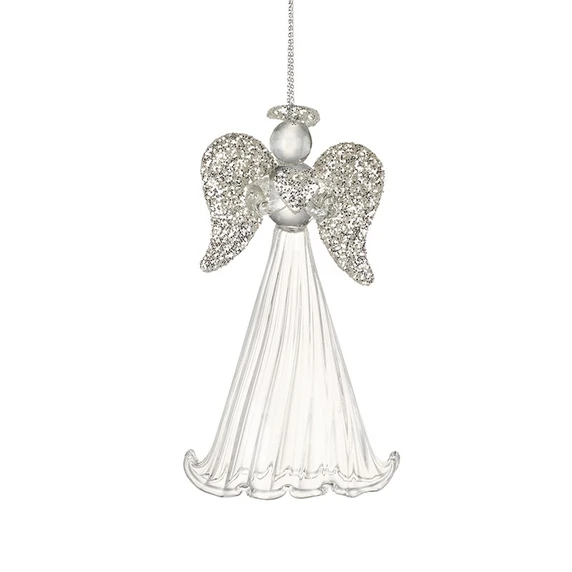 Glittering Wings Glass Angel Hanging Decoration