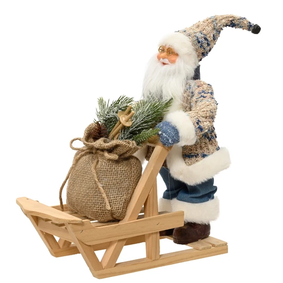 Gold & Blue Sledging Santa Figurine