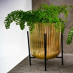 Gold Ribbed Planter and Stand - image 2