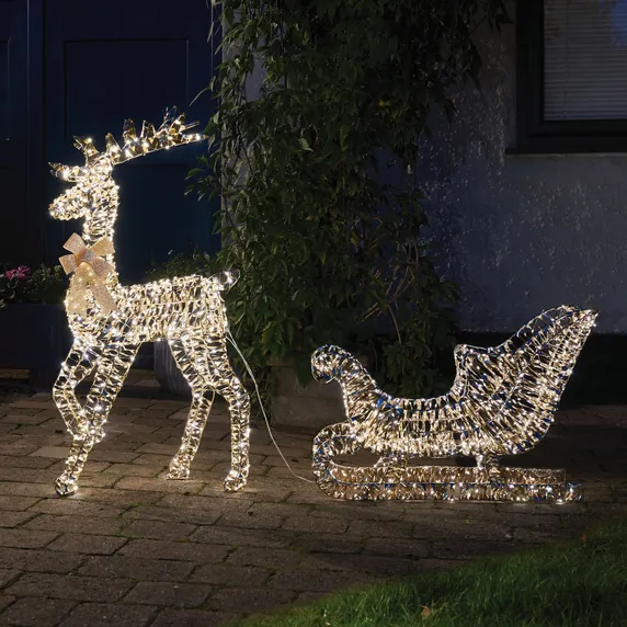 Gold Ribbon Reindeer & Sleigh Light Set