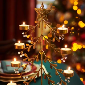 Golden Christmas Tree Tealight Holder - image 1