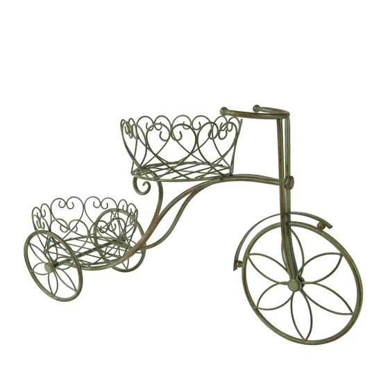Green Iron Bicycle Planter - Two Baskets