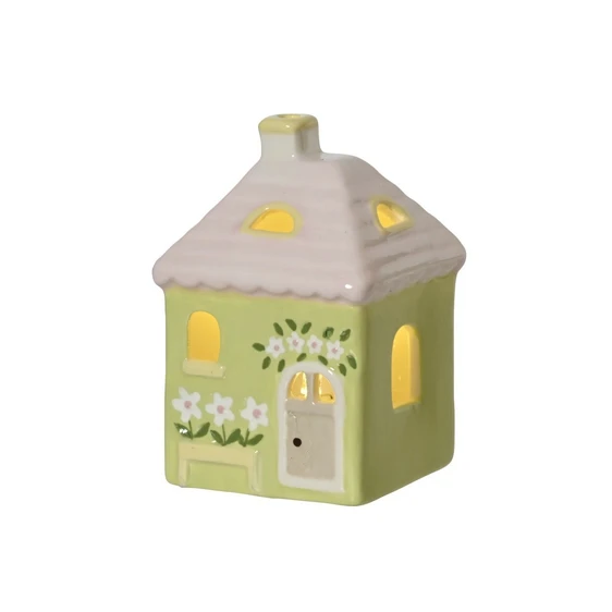 Green Porcelain House with LED Lights - 9.5cm - image 1