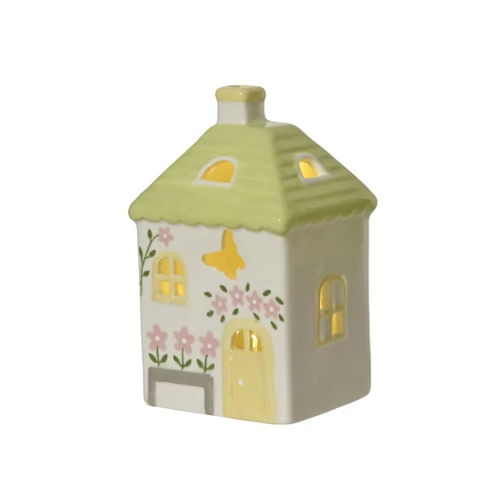 Green Porcelain House with LED Lights - 14.5cm - image 1