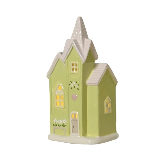 Green Porcelain House with LED Lights - 22cm - image 2