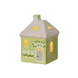 Green Porcelain Light Up House - 9.5cm