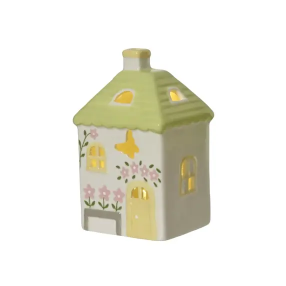 Green Porcelain Light Up House - 14.5cm - image 1