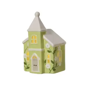 Green Porcelain Light Up House - 14cm - image 2