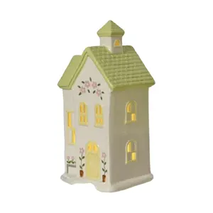 Green Porcelain Light Up House - 22cm