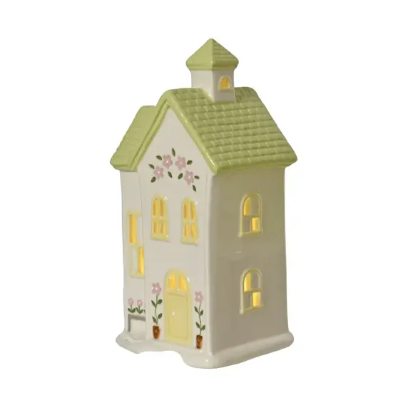 Green Porcelain Light Up House - 22cm - image 1