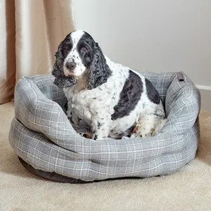 Grey Plaid Oval Dog Bed - Small - image 1